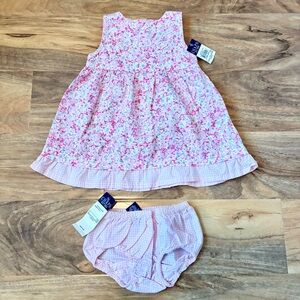 Chaps Size 12 months New With Tag Girl's Floral Dress with Diaper Cover 2PC Set